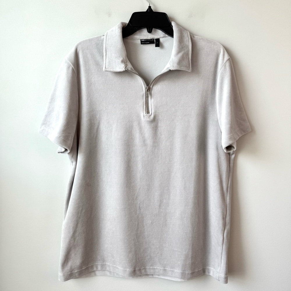 ASOS Design Short Sleeve Velour‎ Polo Loght Gray L